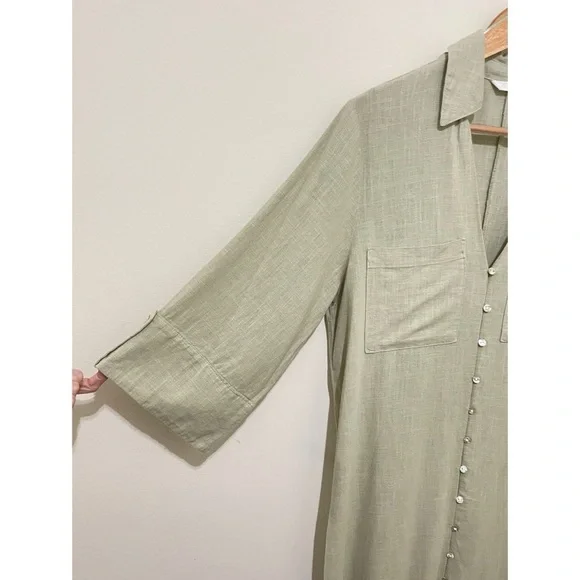 NWOT Zara Sage Green Linen Blend Shirt Dress, Size Small - Picture 7 of 13